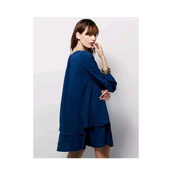 New Free People Made In Philadelphia Beck Long Sleeve Mini Dress $128 Small Blue - Picture 4 of 4